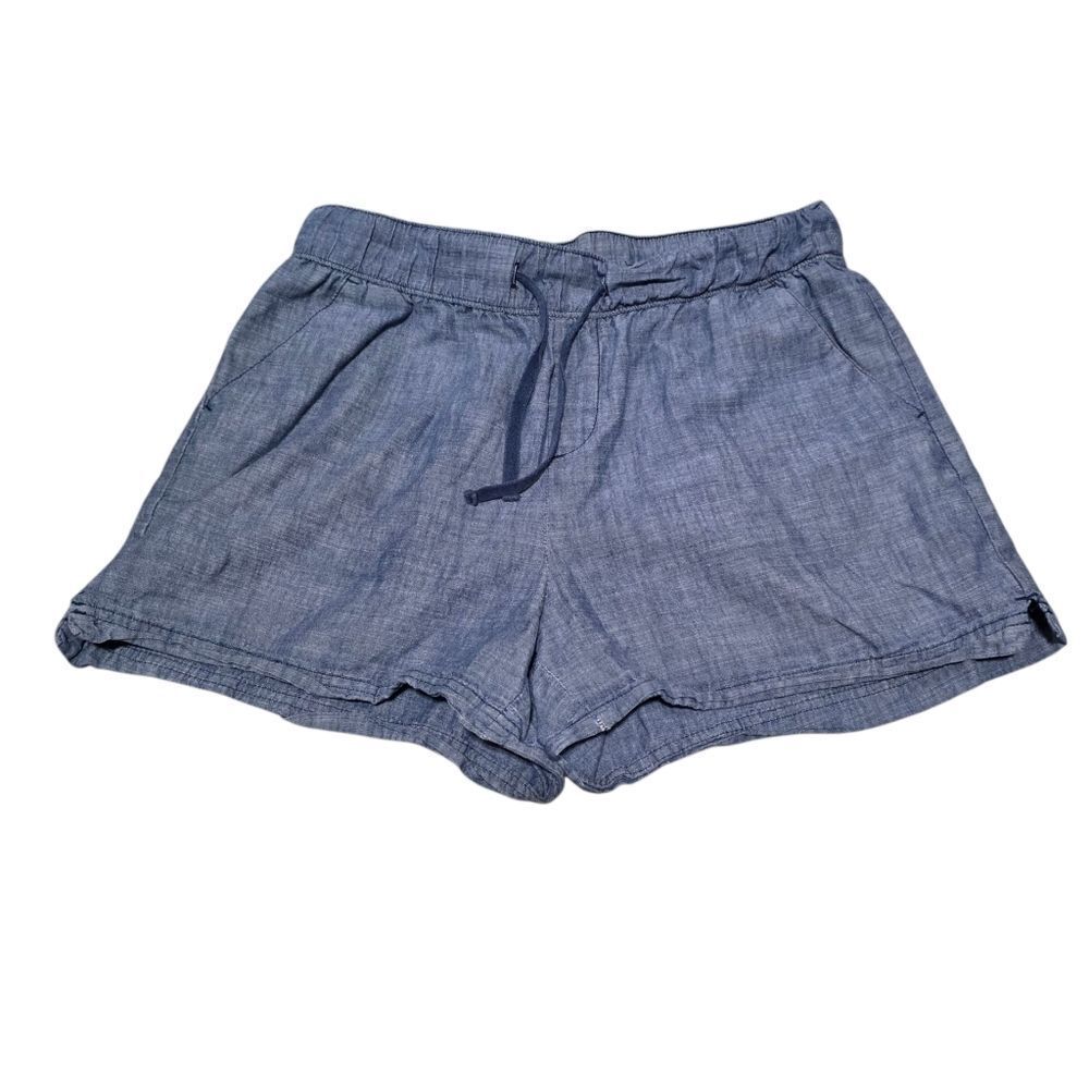 High Waist Blue Shorts with Adjustable Comfort Waistband